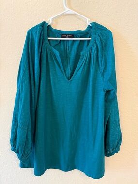 Lane Bryant Teal Split-Neck Peasant Tunic